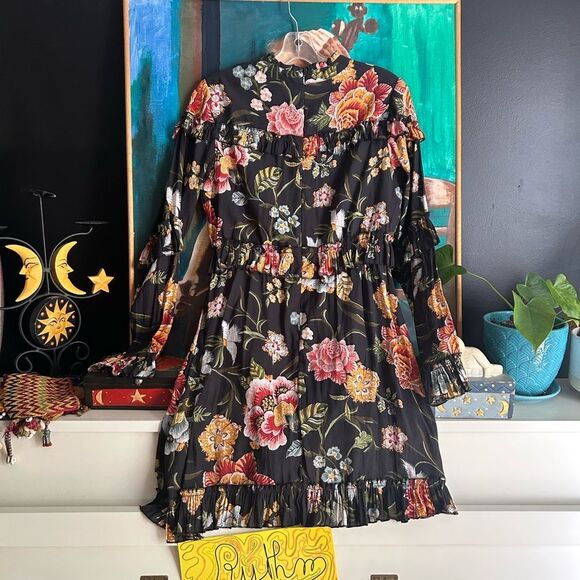 Twik by Simons Black Floral Long Sleeve Dress M - Picture 11 of 16